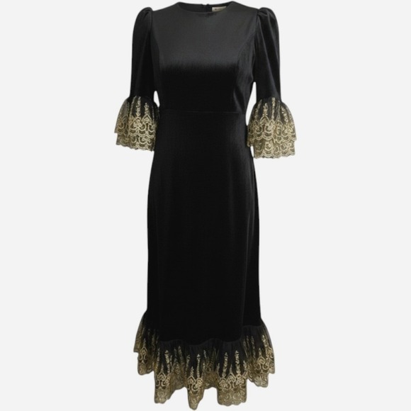 Pomander Place Dresses & Skirts - NWOT Pomander Place Tuckernuck Lilith Dress Black Velvet Gold Lace S Whimsigoth